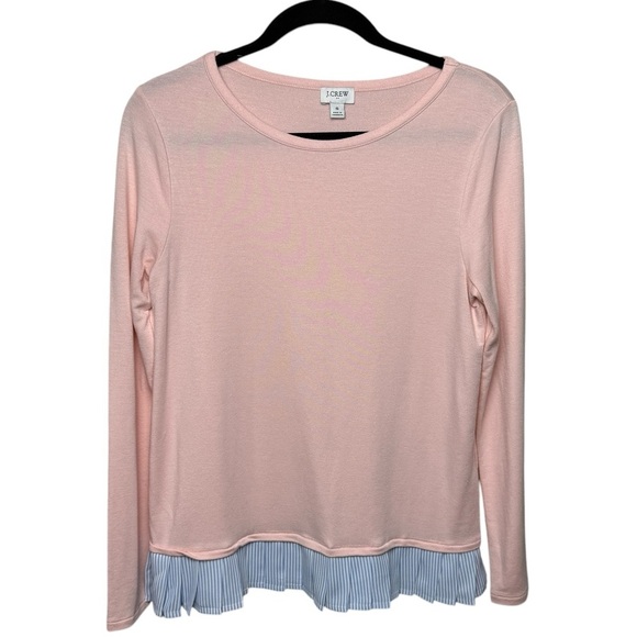 J. Crew Pink Tunic Modal Sweater Preppy SZ S Easter Blue Stripe Shirt Trim Women - Picture 1 of 6